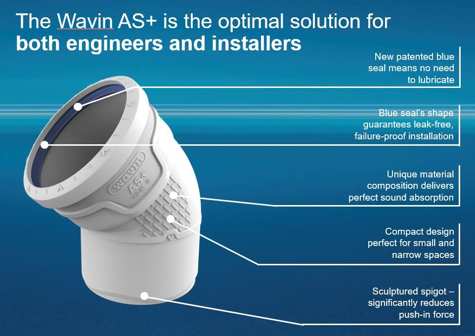 Các phụ kiện đường ống có độ ồn thấp của Wavin Wavin AS+ và Wavin SiTech+ được thiết kế ít gây tiếng ồn hơn so với các đường ống xây dựng thông thường.