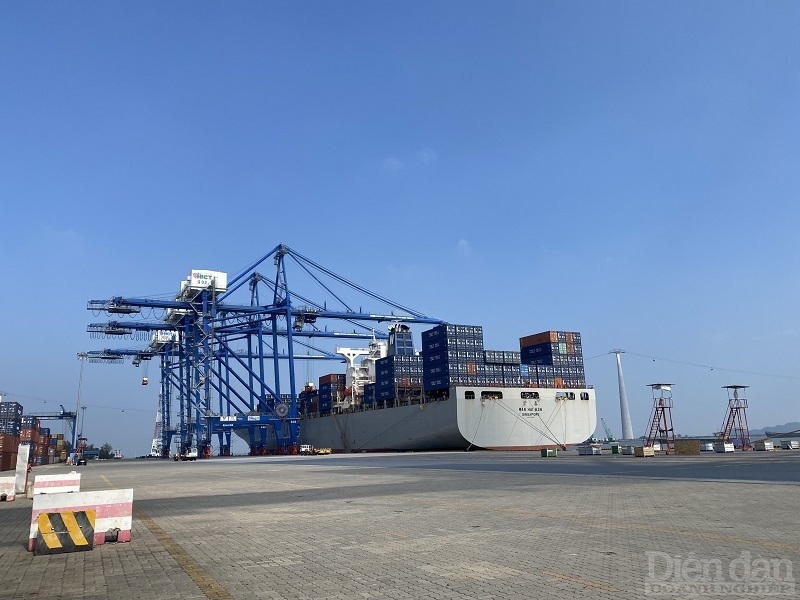Tàu vào cảng làm hàng tại Cảng container quốc tế Tân Cảng Hải Phòng