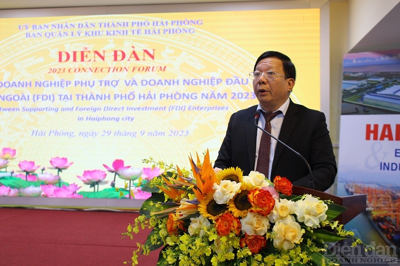Ông Nguyễn Đức Thọ - Phó Chủ tịch UBND TP Hải Phòng phát biểu tại Diễn đàn kết nối các doanh nghiệp phụ trợ và doanh nghiệp đầu tư nước ngoài (FDI)