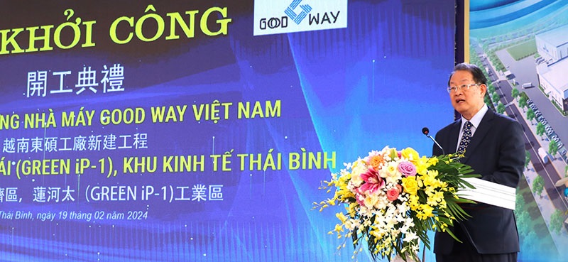 Lãnh đạo Công ty TNHH Good Way Việt Nam phát biểu tại lễ khởi công dự án xây dựng nhà máy Good Way Việt Nam
