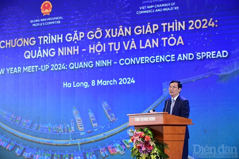 Chủ tịch VCCI Phạm Tấn Công phát biểu tại chương trình gặp gỡ Xuân Giáp Thìn 2024 với chủ đề: “Quảng Ninh - Hội tụ và Lan tỏa”