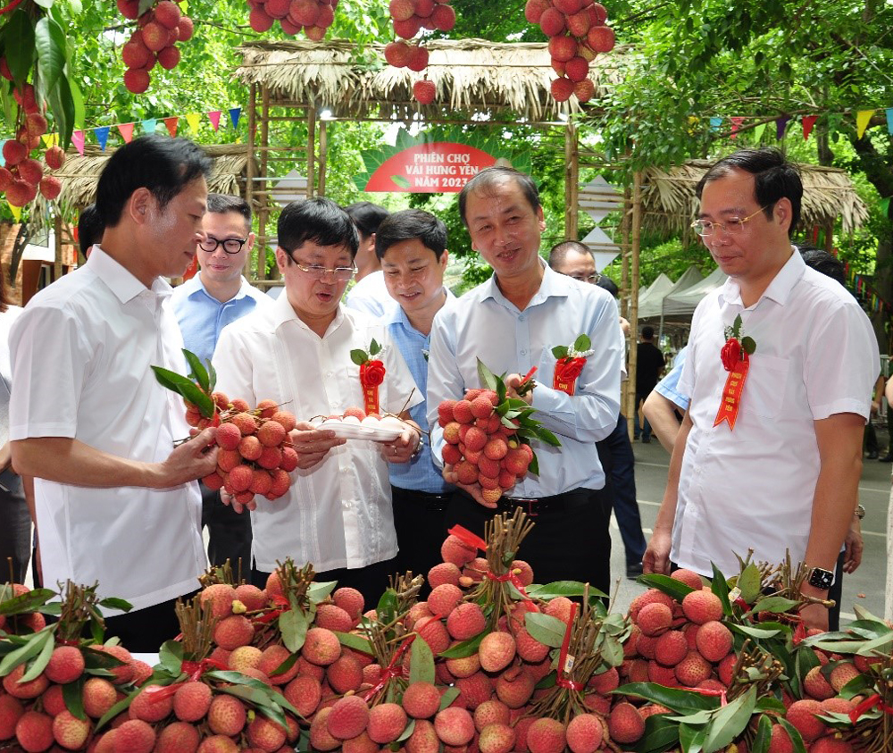 Phó Chủ tịch UBND tỉnh Nguyễn Hùng Nam tại Phiên chợ vải Hưng Yên năm 2023, tổ chức tại khu đô thị Eco Park ngày 27-28/5/2023