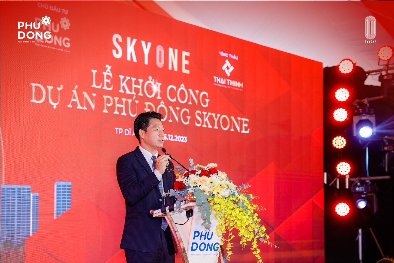 Ông Ngô Quang Phúc - Tổng giám đốc Phú Đông Group chia sẻ tại buổi lễ khởi công